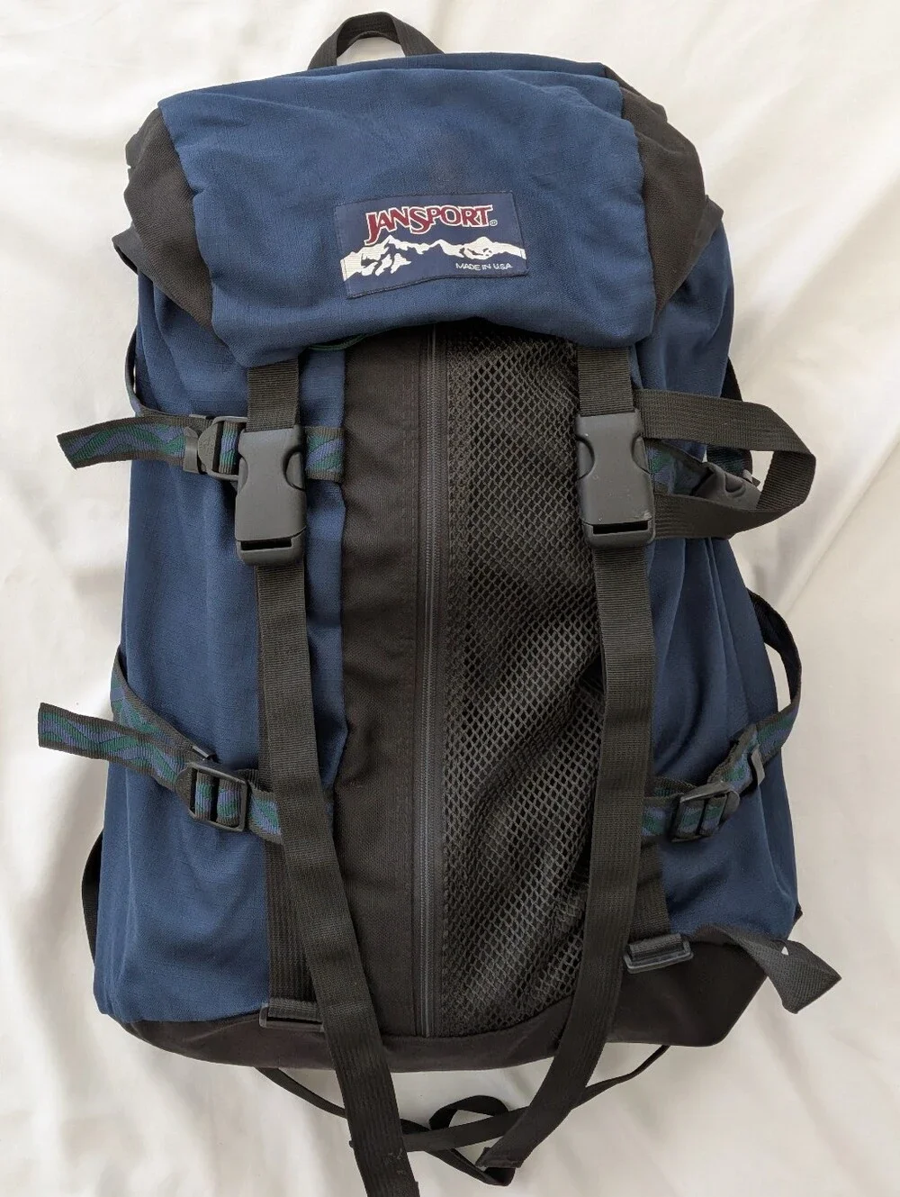 Vintage 90's JANSPORT Blue Nylon 30L Cinch Top Hiking Backpack Rucksack Day Pack